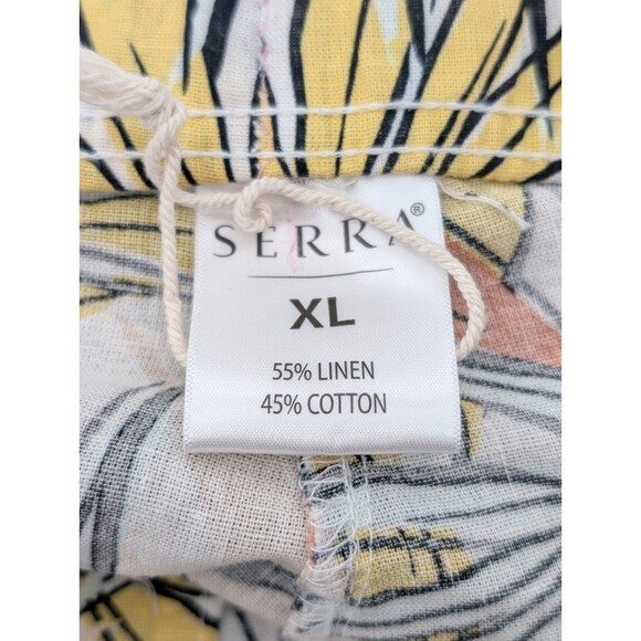 Serra Linen Blend Elastic Waist Pull On Pants Tropical Leaf Beachy Size XL - Picture 3 of 9